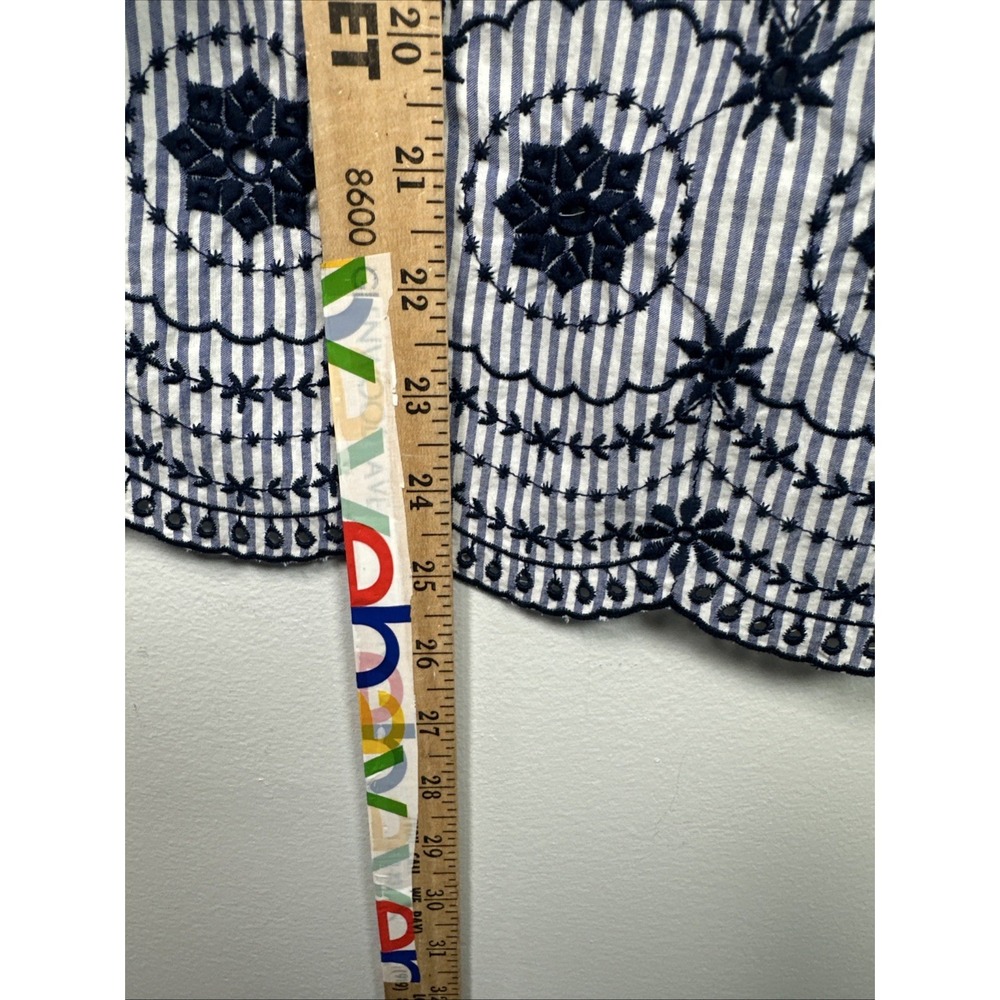 Crown & Ivy Large Womens Top Peasant 3/4 Sleeve Blue Stripe Embroidered Boho - Picture 5 of 16